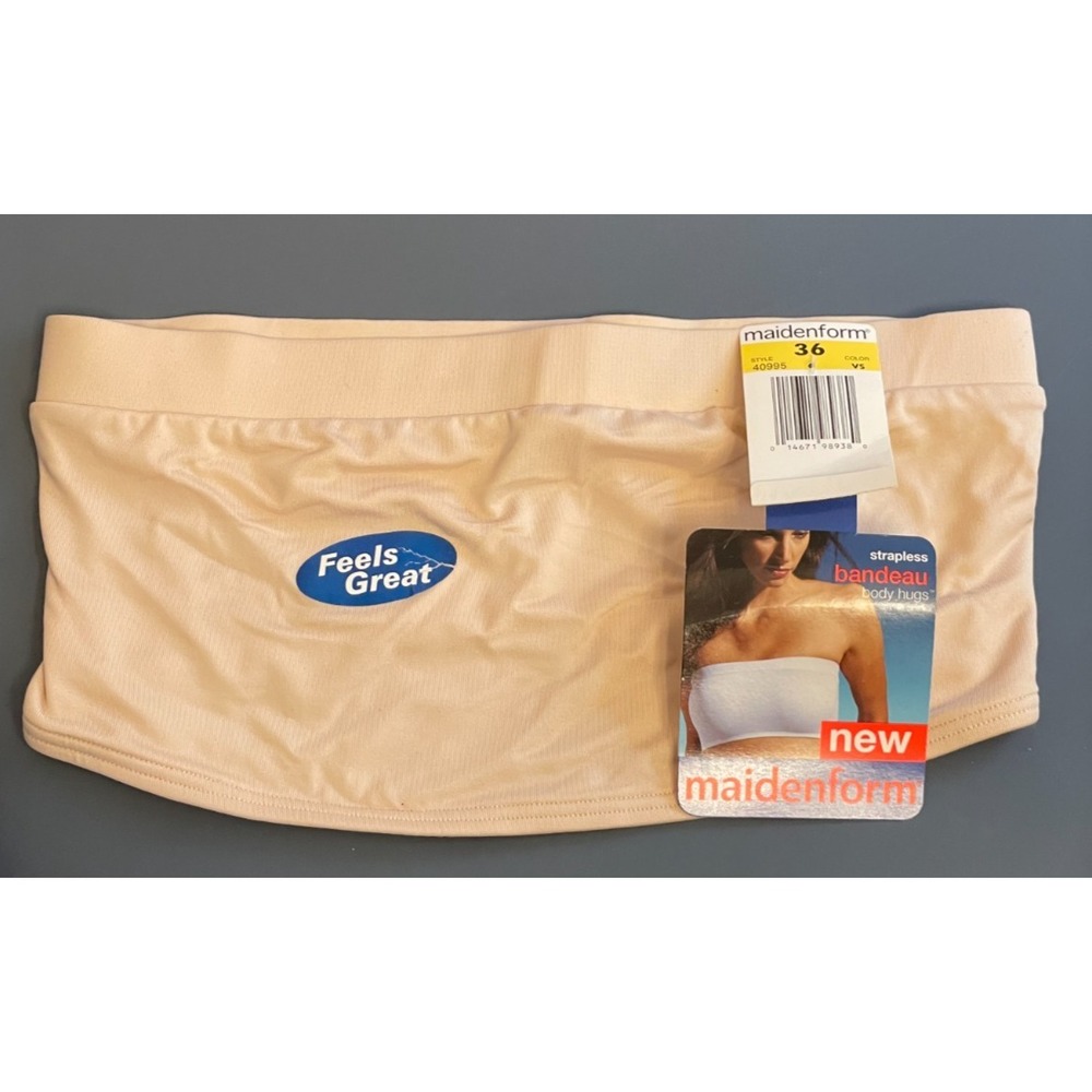 Vintage Maidenform Bandeau Strapless Bra Women 36 Wireless Beige Comfort New